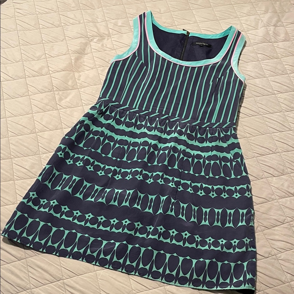 Nanette Lepore Navy and Teal Striped Dress SIZE 4 silk MINI easy to wear